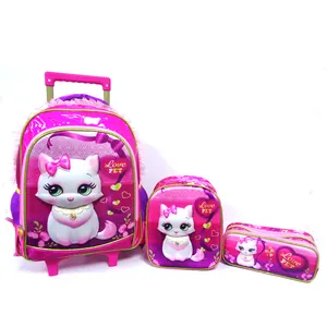 Mochila con diseño de animales en 3D para niños, conjunto escolar con carrito Kawaii, para el almuerzo con bolsa, venta al por mayor