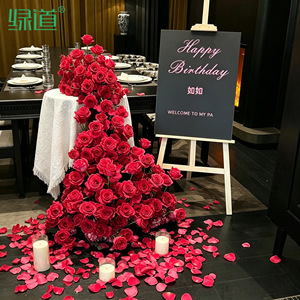 Centro de Mesa Cascada Greenway con Arreglo Floral Artificial de Rosas Rojas para Decoración de Bodas y Exhibición en Escritorio o Suelo - Product Image 1