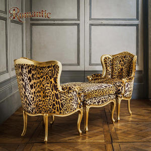 Ensemble de fauteuils élégants de style classique français <span class=keywords><strong>pour</strong></span> salon, en bois massif, avec coussin en <span class=keywords><strong>tissu</strong></span> doux, <span class=keywords><strong>pour</strong></span> villa et appartement de luxe - Product Image 2