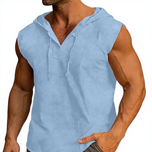Custom <b>Sleeveless</b> <b>Hoodie</b> Wholesale Men Muscle <b>Hoodie</b> Pullover Kangaroo Pocket Drawstring Gym Workout Streetwear Blank OEM - Product Image 3