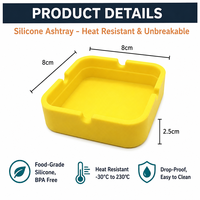 Cendrier carré en silicone personnalisé avec logo, anti-chute, léger, lavable, résistant à la chaleur, antidérapant, pour cigares, café, bureau, OEM, ODM