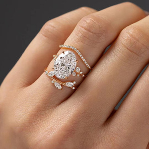 Shiny Oval <b>Ring</b> <b>Set</b> for Women European Style Engagement Finger Jewelry Party Wedding Gift - Product Image 1