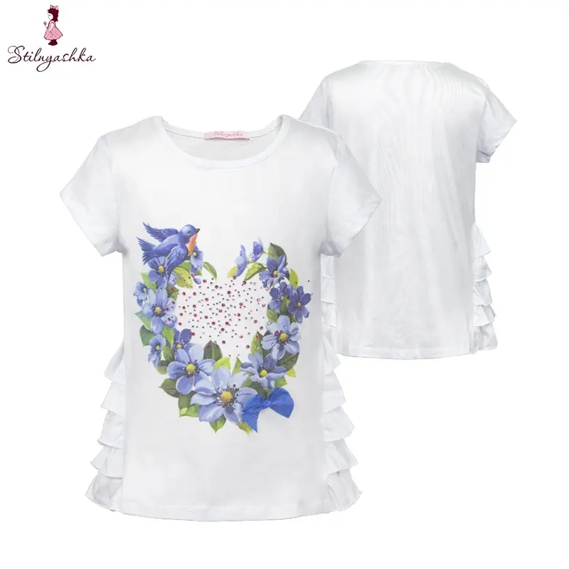 Stilnyashka 2037 Cute Fancy Summer girl's clothing,Cotton Clothesgirls t-shirts,Print Bird Flowers Short Sleeve Baby T- Shirt