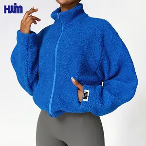 Personalizado Inverno Fora Ginásio Desgaste Zip Hoodie Cor Sólida Velo Workout Jaqueta de Manga Longa Y2K Hoodie Jaqueta Esportiva Para As Mulheres