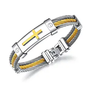 Hot Selling Fashion Punk Bracelet Wholesale Men's Hip Hop Cross Bracelet Titanium Steel Wire Jewelry Bangles Men