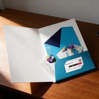 Carpeta de Bolsillo con Corte Personalizado, Ranura para Tarjetas de Visita, para Marketing Corporativo, Impresión Offset, Papel Couché