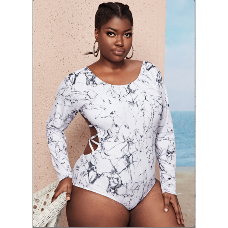 2022 New Design DAMO Plus Size Women Long Sleeve Back Hollow Out Sexy Swimsuits White Girls Sauna Wear Bathing Suit