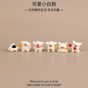 Figurines en résine de petit chien blanc mignon rouge vif, mini décorations pour bureau et jardin, ornements artisanaux DIY - Product Image 4