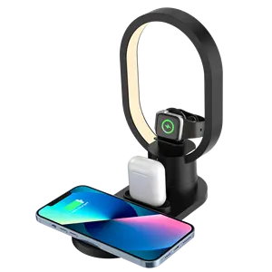 2022 एलईडी डेस्क चार्जर वायरलेस तेजी से फोन एप्पल Iphone के लिए समायोज्य चमक टेबल लैंप का नेतृत्व किया घड़ी 3in1Charger वायरलेस