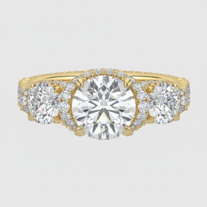 Ensemble de trois pierres pavées LGD Solitaire Bague en or jaune Bijoux en diamant élégants - Product Image 1