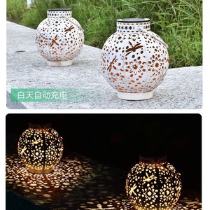 Linterna Solar Xinhuiyuan LED de Hierro Hueco, Lámpara Decorativa Portátil para Exteriores con Asa - Product Image 4