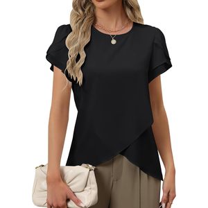 Womens Chiffon Blouse Flutter Sleeve <b>Asymmetric</b> <b>Top</b> Work Casual Summer Shirt - Product Image 1