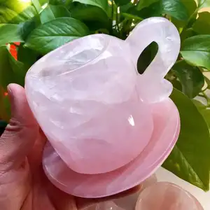 Natural Rose Quartz Mug Natural Crystals Healing Gemstone Hand Carved Crystal Rose Quartz Tea Cup For Gift