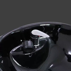 Fauteuil de lavage de salon en céramique noire avec cuir PU et structure métallique, mobilier de salon de coiffure, couleur personnalisable - Product Image 4