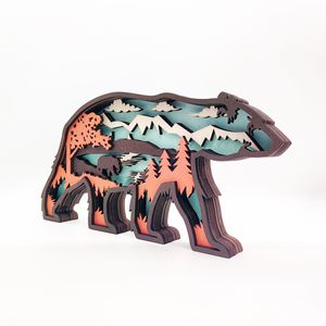 Uionen Oso de Madera Tallado Multicapa con Diseño Hueco, Adorno Artesanal Coleccionable de Animal para el Hogar, Escritorio o Mesa - Product Image 4