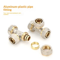 Accesorios de compresión de latón y aluminio-plástico, tipo T de diámetro igual, con cobre engrosado