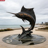 Sculpture géante de poisson-voilier en bronze sur le thème marin YOUFINE, base ondulée pour la décoration de la plage ou des ports de pêche