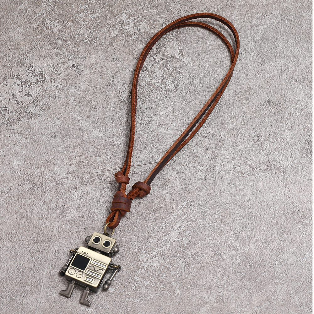 Pendentif Homme Robot Design En Acier Noir - Bijou Moderne Et Original