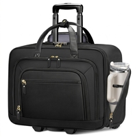 Sacoche pour ordinateur portable à roulettes pour femmes, 17,3 pouces, grand porte-gobelet, verrouillable, isotherme, sac de travail pour enseignantes, sac de voyage, noir