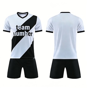Conjunto de Camiseta de Fútbol Personalizada para Hombre, Blanca y Negra con Rayas Diagonales, Cuello en V, Manga Corta, Secado Rápido, Poliéster, Uniforme para Adultos, Todas las Temporadas - Product Image 1