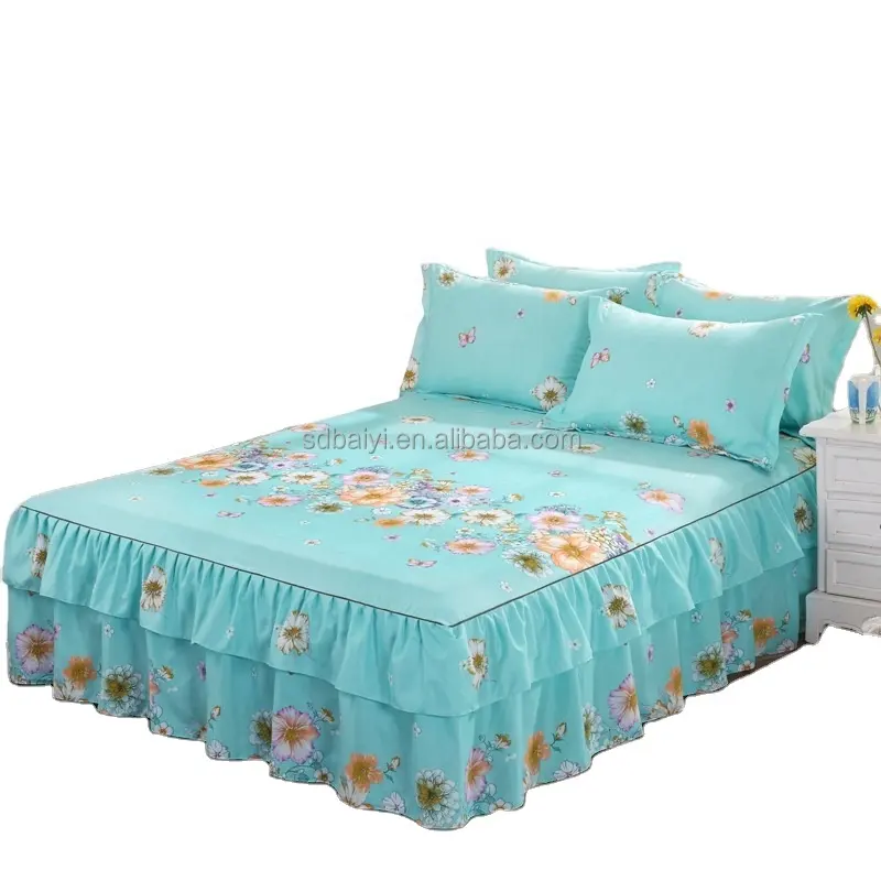 Custom European Style pillowcase bedsheet bed skirt sheet set quilted thick bed cover bed