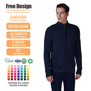 Custom Winter Stand Collar Zipper Jumper Cotton Long Sleeve Cable <b>Knit</b> <b>Cardigan</b> <b>Men</b> Sweater Manufacturer - Product Image 2