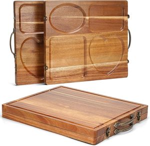 Planche à découper en bois d'acacia grande taille pour cuisine, avec rainures pour jus, planche à charcuterie, planche de service alimentaire, planche à hacher pour la préparation des repas - Product Image 4
