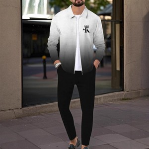Completo Sportivo da <span class=keywords><strong>Uomo</strong></span> Stile Vintage, Giacca <span class=keywords><strong>Slim</strong></span>-<span class=keywords><strong>fit</strong></span> con Zip e Tasche, Tessuto Lavorato a Maglia con Motivo Stampato - Product Image 4