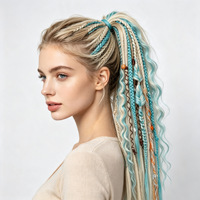Queue de cheval élastique bohème de 60 cm en gros pour femmes, tressée à la main avec perles viking, extension de cheveux, accessoire de fête