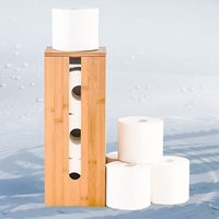 Tempat Tisu Toilet Bambu untuk Kamar Mandi, Organizer Vertikal Berdiri Sendiri, Dapat Menampung 3 Gulungan Tisu Toilet