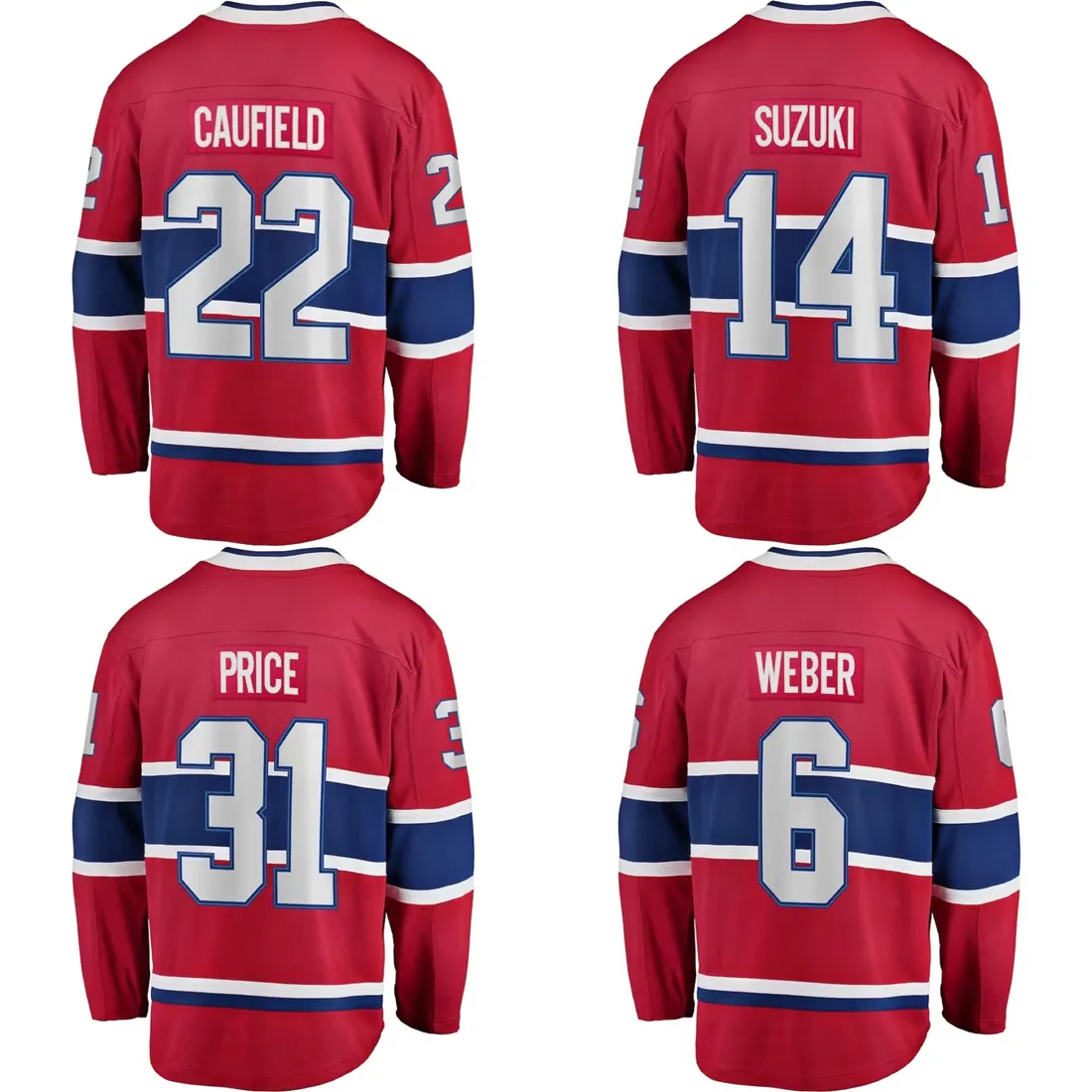 เสื้อกีฬาฮอกกี้น้ำแข็งที่กำหนดเองในเมืองมอนทรีอัลเย็บปักลายสำหรับผู้ชายชุดแคนาดาสีแดง #22 Caufield #31 Price # Weber