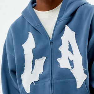 Sweat à capuche unisexe à fermeture éclair intégrale avec broderie personnalisée en bleu <span class=keywords><strong>ardoise</strong></span>, en coton mélangé respirant, streetwear, sweat à capuche Distrust pour homme - Product Image 3