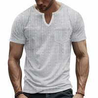 T-shirt Homme Col V Manches Courtes Séchage Rapide Coupe Ample 100% Polyester 200 g/m² Aspect Lin Jacquard Côtelé à Carreaux pour l'Été