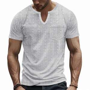 <span class=keywords><strong>T</strong></span>-shirt Homme Col <span class=keywords><strong>V</strong></span> Manches Courtes <span class=keywords><strong>S</strong></span>échage Rapide Coupe Ample 100% Polyester 200 g/m² Aspect Lin Jacquard Côtelé à Carreaux pour l'É<span class=keywords><strong>t</strong></span>é - Product Image 6