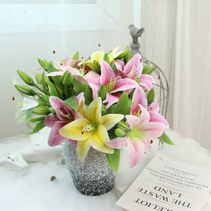 3 têtes de lys artificiels 3D à toucher réel, à tiges collées, pour mur floral DIY, arrangement floral en pot, décoration intérieure - Product Image 2