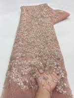 Schokoladenbraunes Perlen-Pailletten-Schnur-Spitzen-Netz mit Blumenmuster für Couture-Brautkleider und Abendkleider – Meterware, schnelle Lieferung