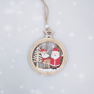 Adornos de Rodajas de madera de Navidad, ideas de corte láser, <span class=keywords><strong>Reno</strong></span> redondo hueco, árboles de Navidad, diapasón, tallado de madera, proveedor de adornos - Product Image 1