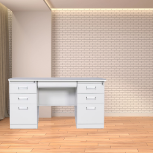 โต๊ะทำงานแล็ปท็อปโลหะสีขาวทันสมัยขนาดเล็กพร้อมลิ้นชัก3อันโต๊ะคอมพิวเตอร์ในสำนักงาน - Product Image 4