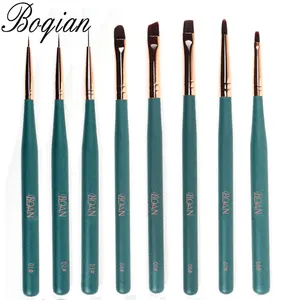 BQAN 7pcs Green Wood Handle Synthetic Hair Nail Art Brush Set UV Gel Painting Brush With Metal Handle