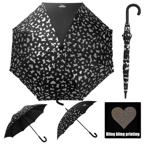 Semi-automatic Custom logo Wholesale 23/25/27 Inch 190t Pongee Sparkling Plastic Curved Handle <b>Umbrella</b> with UV Sun protection - Product Image 3