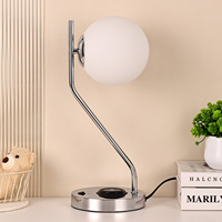 Lampe de bureau LED moderne avec abat-jour en verre bleu blanc Chargeur sans fil pour salle de lecture Chambre à coucher Hôtel-Lampes de table électriques