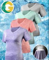 Camiseta de Yoga con Cuello en V de Secado Rápido, Poliéster y Algodón, Corte Holgado, Manga Corta, Transpirable, Lisa, para Mujer, Gimnasio, Fitness, Ejercicio, Ropa Deportiva