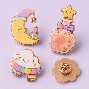 Set de Pines Personalizados de Esmalte Duro Mágico: Poción Lunar, Nube y Rosa Dorada - Insignias Metálicas - Product Image 3