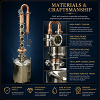 Équipement de distillation en cuivre ultra-efficace de 100 L pour alcools, conception de colonne à reflux, distillateur professionnel avec vannes