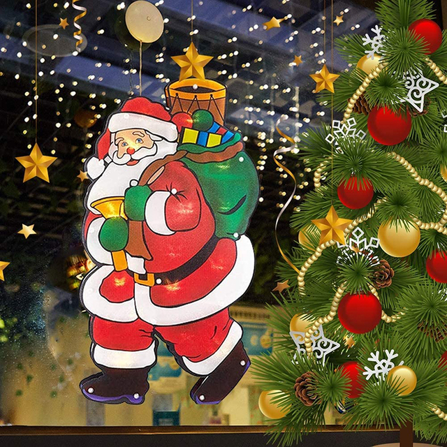 LED Novelty Hanging Window Lights Christmas Lights with Suction Cup Battery Powered Christmas Lighted Window Decorations