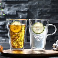 Service à café et thé en verre borosilicate PSC moderne, écologique, de haute qualité, 400 ml, fait main, isolé, transparent, à large ouverture, imprimé