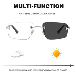 Gafas clásicas poligonales para hombre, sin montura, con lentes fotocromáticas, bloqueo de luz azul, protección UV400 para computadora, para exteriores e interiores. - Product Image 3