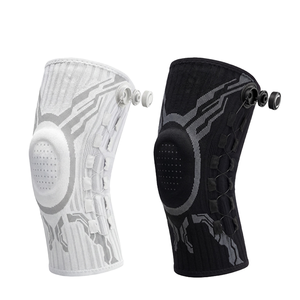 Genouillère de protection professionnelle réglable avec stabilisateurs à ressorts, coussinet en silicone, tricot respirant, compression en polyester, fixation à crochets pour le soulagement de la douleur - Product Image 1