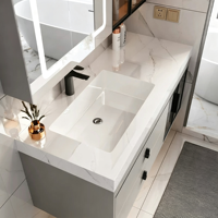 Ensemble de meuble-lavabo de salle de bain en dalle de pierre intégrée sans joint, style luxe léger, avec lavabo mural