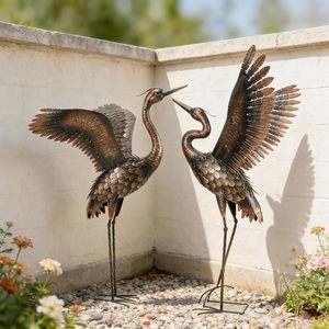 Paquete de 2 Estatuas de Garzas de Acero Inoxidable Pulido para Decoración de Jardín - Product Image 1